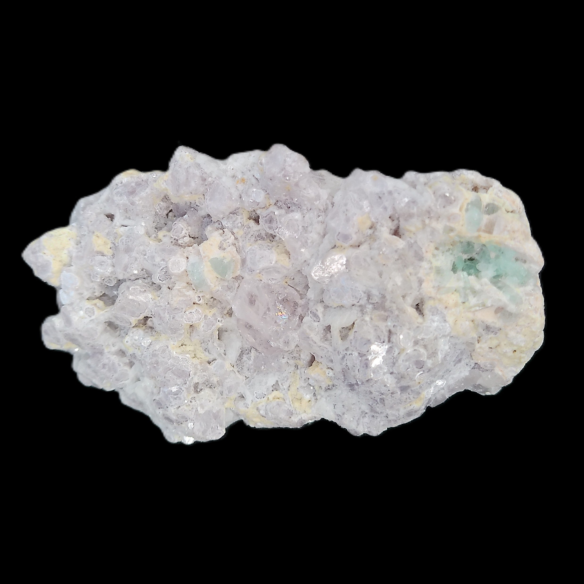 Clear Quartz, Green Tourmaline, Lepidolite and Feldspar 83*47*40mm 179g in sunlight - Rocks and Things Store