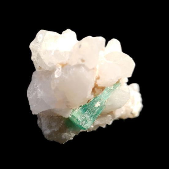 Green Tourmaline on Elestial Quartz 47*30*28mm 48g in sunlight - Rocks and Things Store