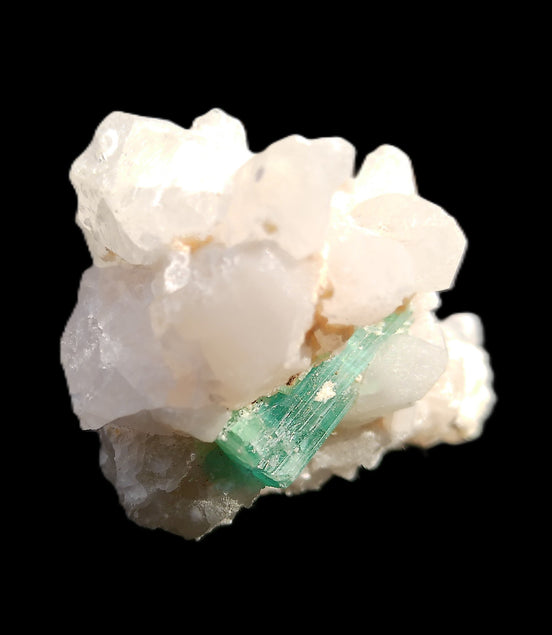 Green Tourmaline on Elestial Quartz 47*30*28mm 48g in sunlight - Rocks and Things Store