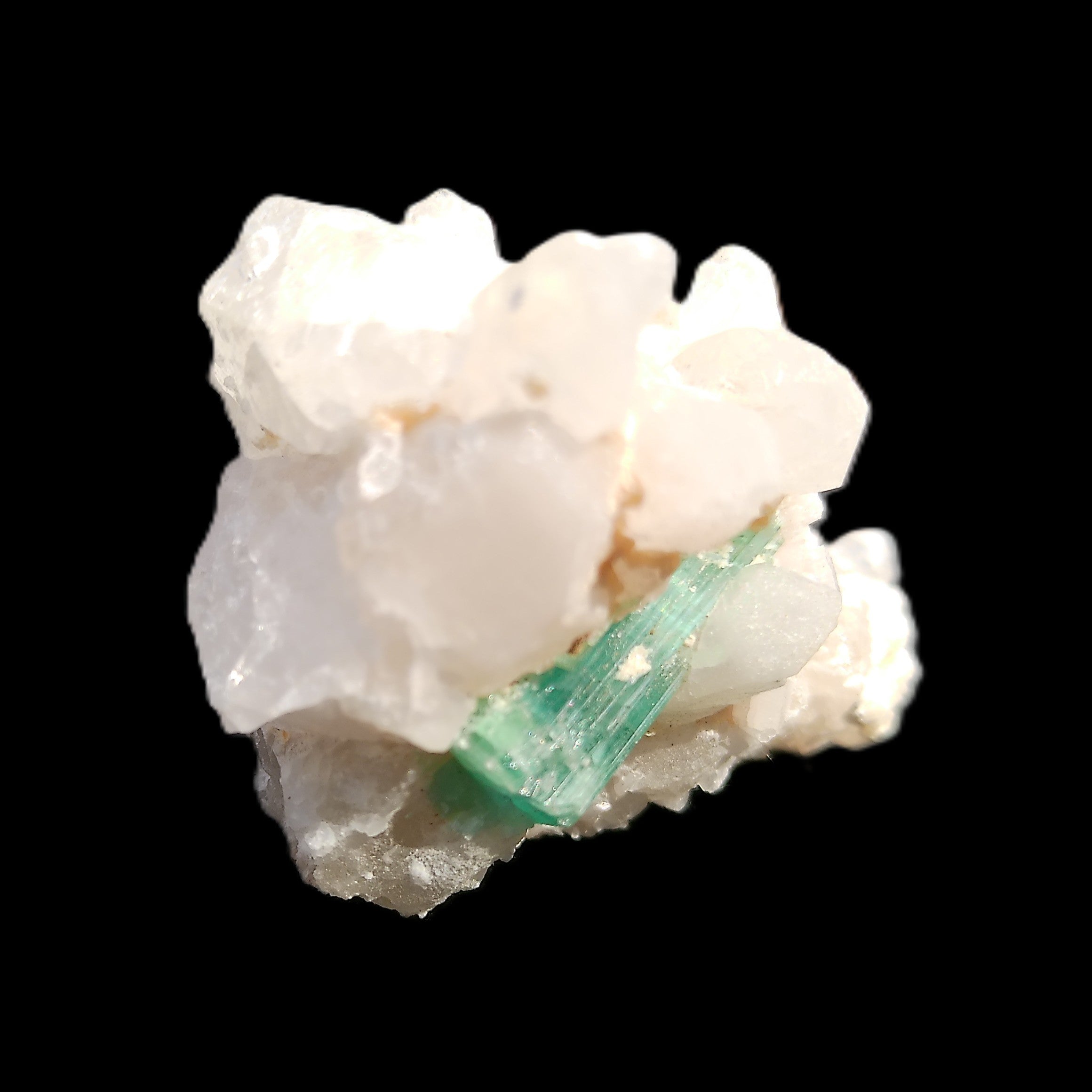 Green Tourmaline on Elestial Quartz 47*30*28mm 48g in sunlight - Rocks and Things Store