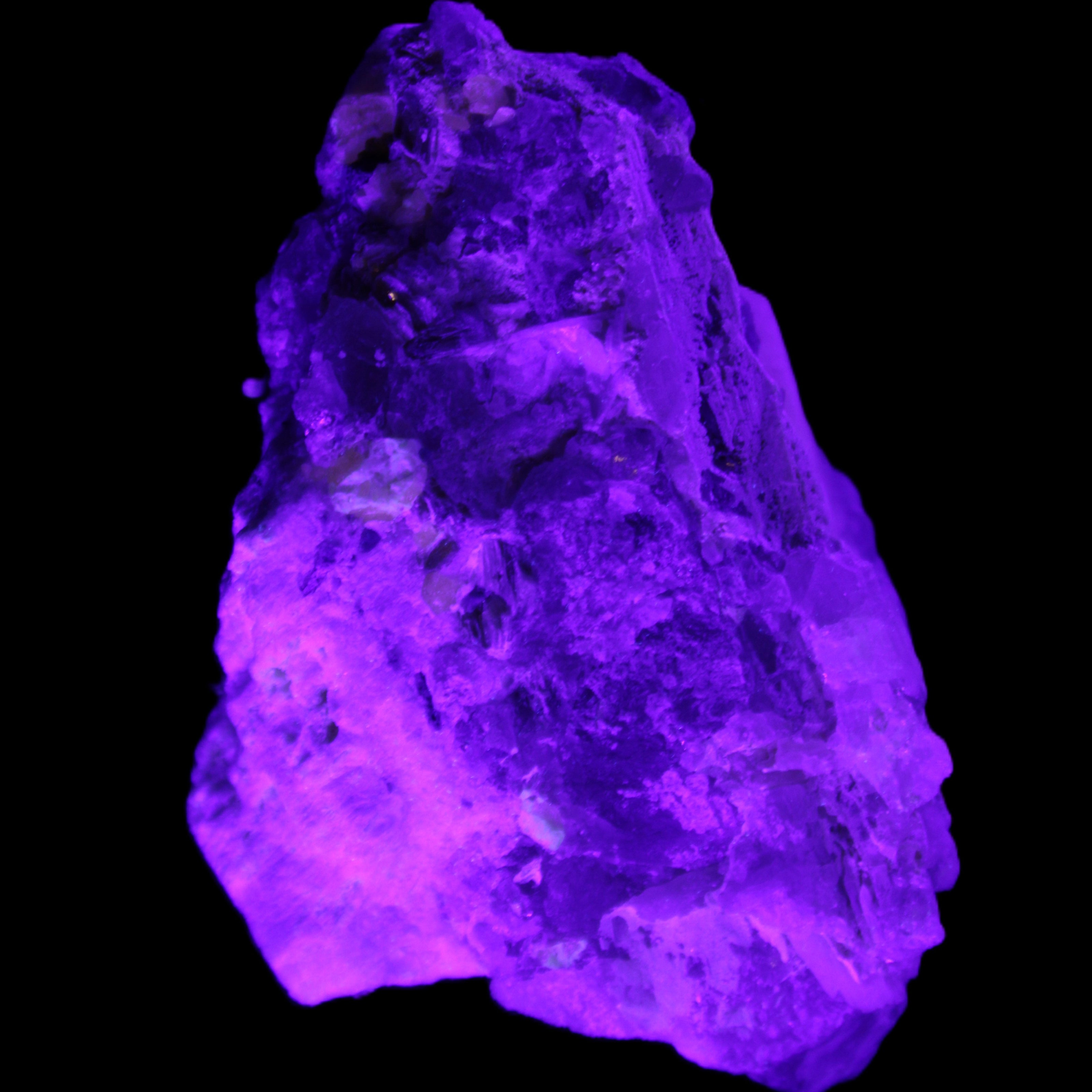 Elestial Smoky Quartz, Kunzite on Feldspar matrix 80mm 178g in UV light - Rocks and Things Store