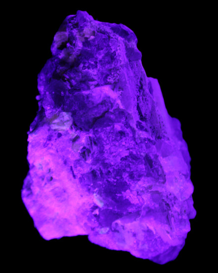 Elestial Smoky Quartz, Kunzite on Feldspar matrix 80mm 178g in UV light - Rocks and Things Store