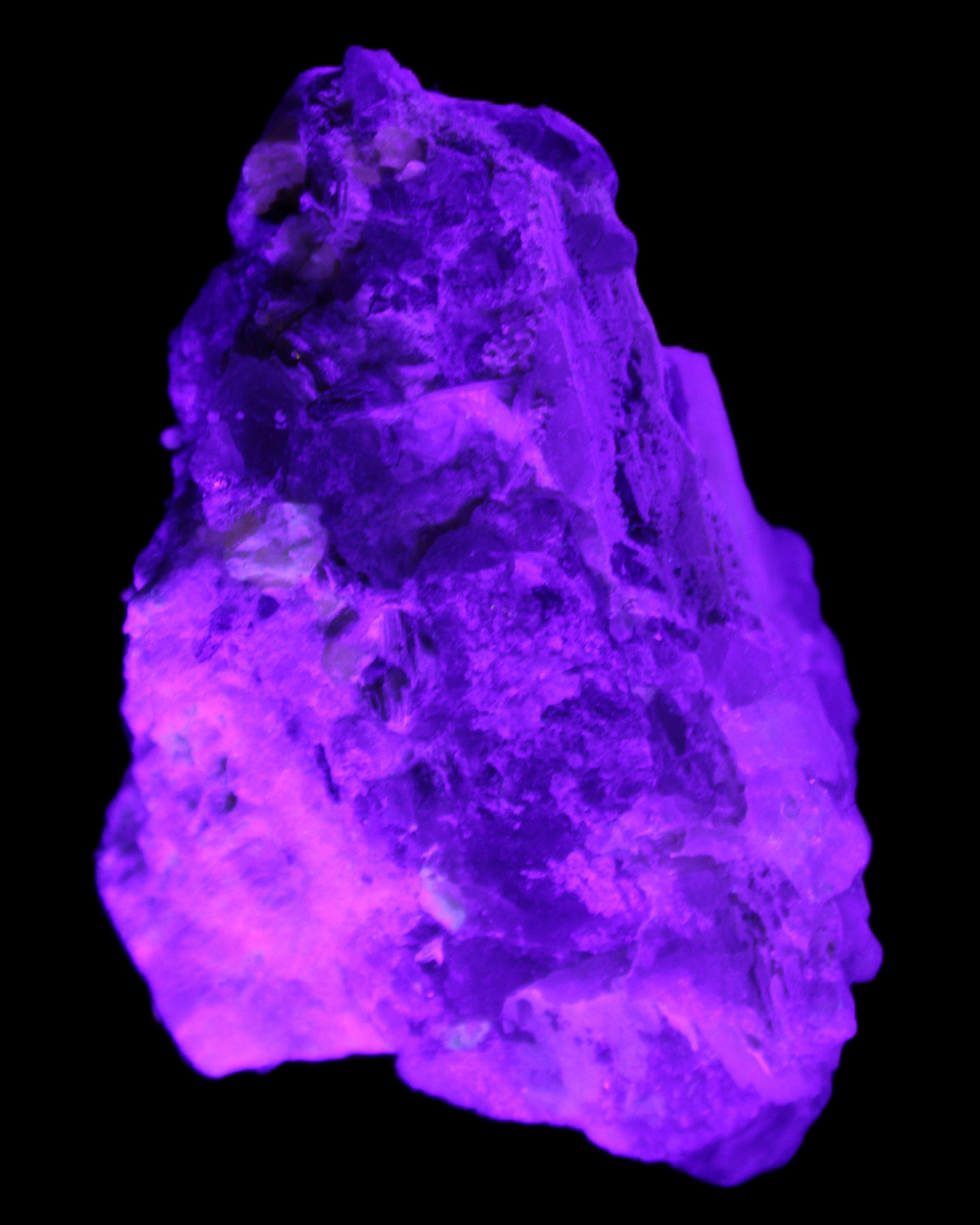 Elestial Smoky Quartz, Kunzite on Feldspar matrix 80mm 178g in UV light - Rocks and Things Store