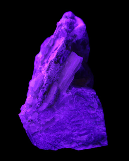 Elestial Smoky Quartz, Kunzite on Feldspar matrix 80mm 178g in UV light - Rocks and Things Store