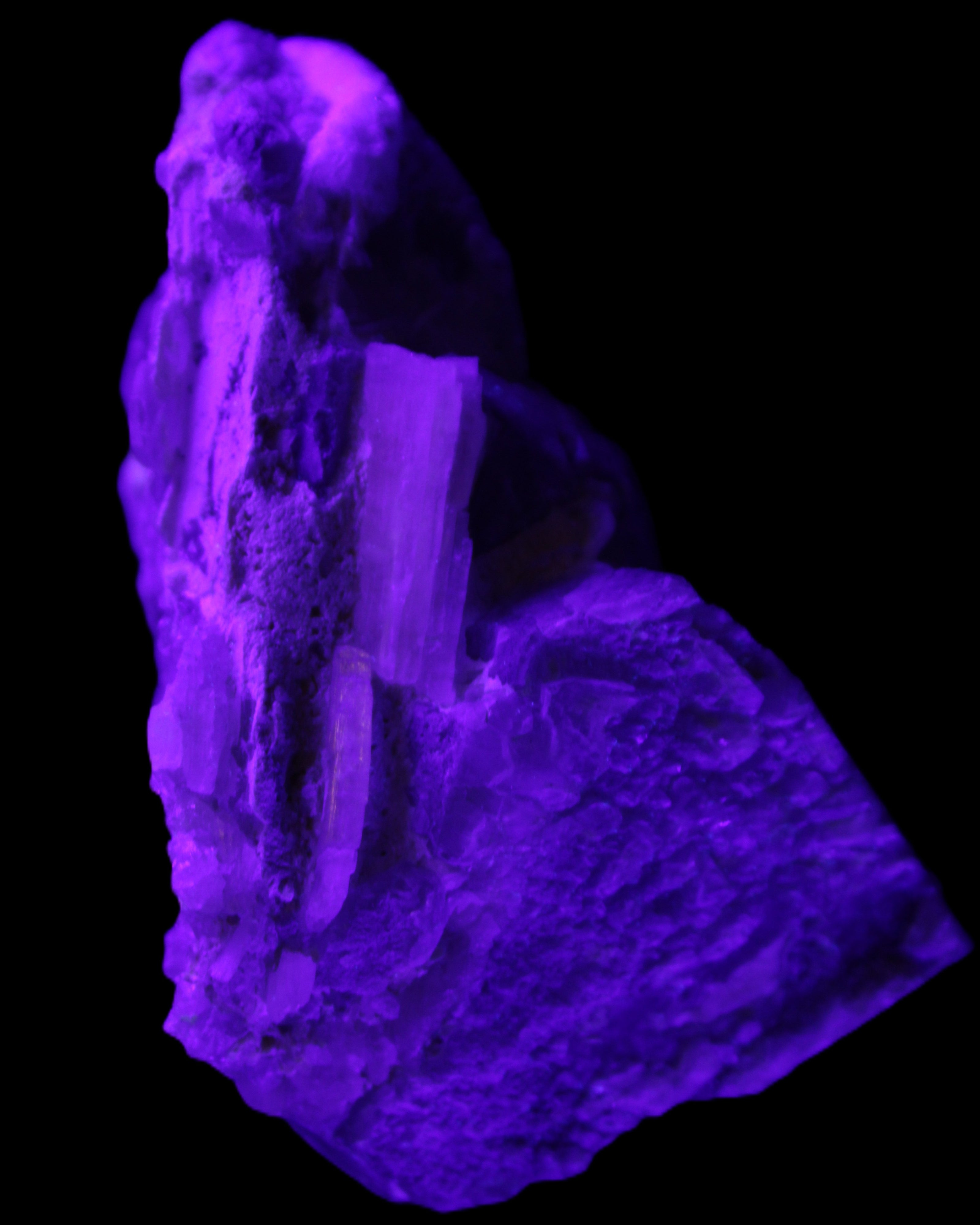 Elestial Smoky Quartz, Kunzite on Feldspar matrix 80mm 178g in UV light - Rocks and Things Store