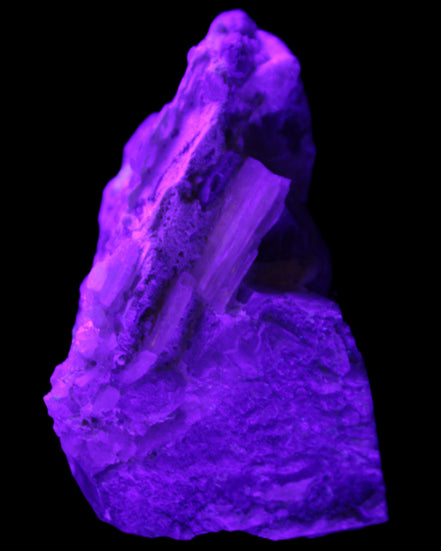 Elestial Smoky Quartz, Kunzite on Feldspar matrix 80mm 178g in UV light - Rocks and Things Store