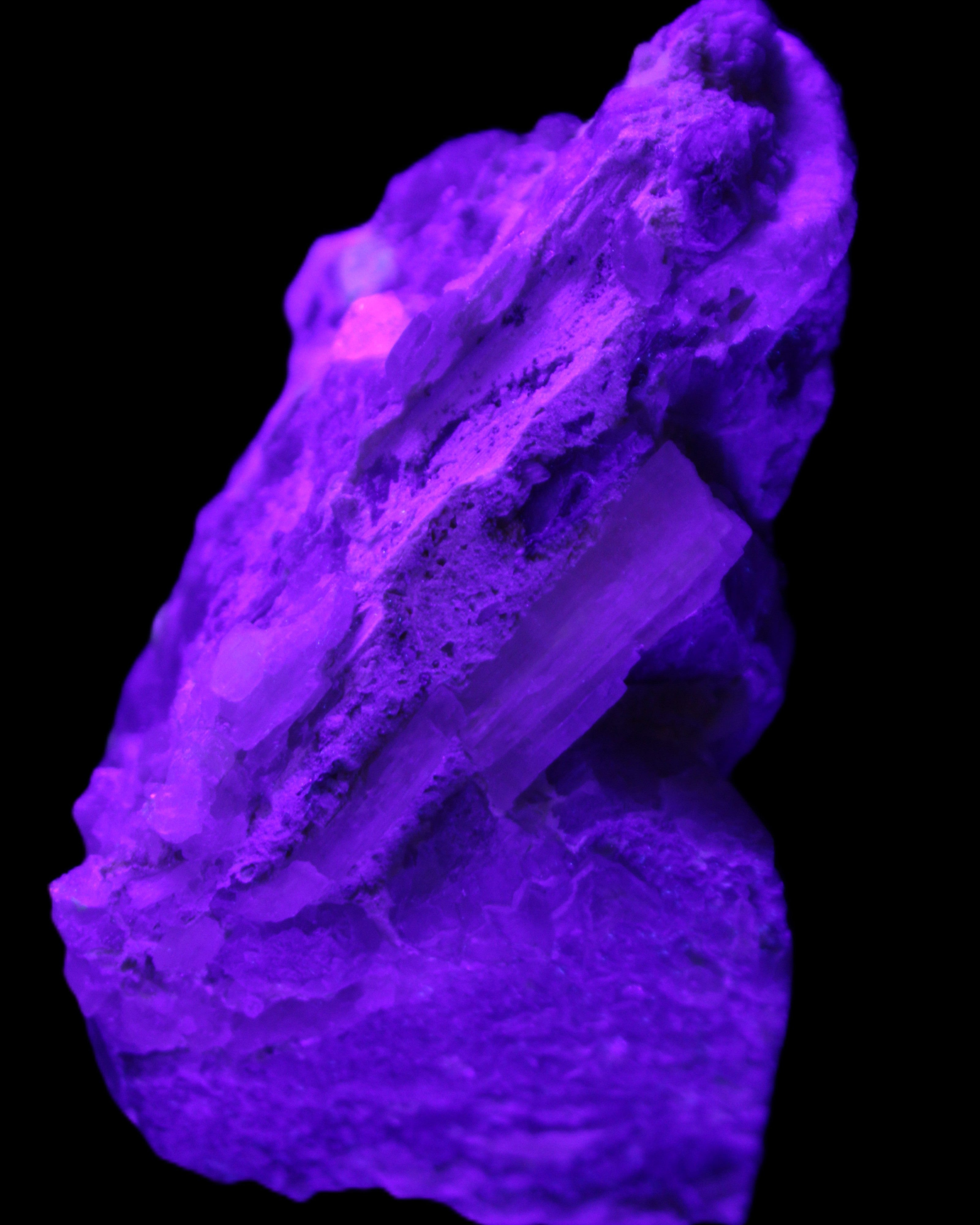 Elestial Smoky Quartz, Kunzite on Feldspar matrix 80mm 178g in UV light - Rocks and Things Store