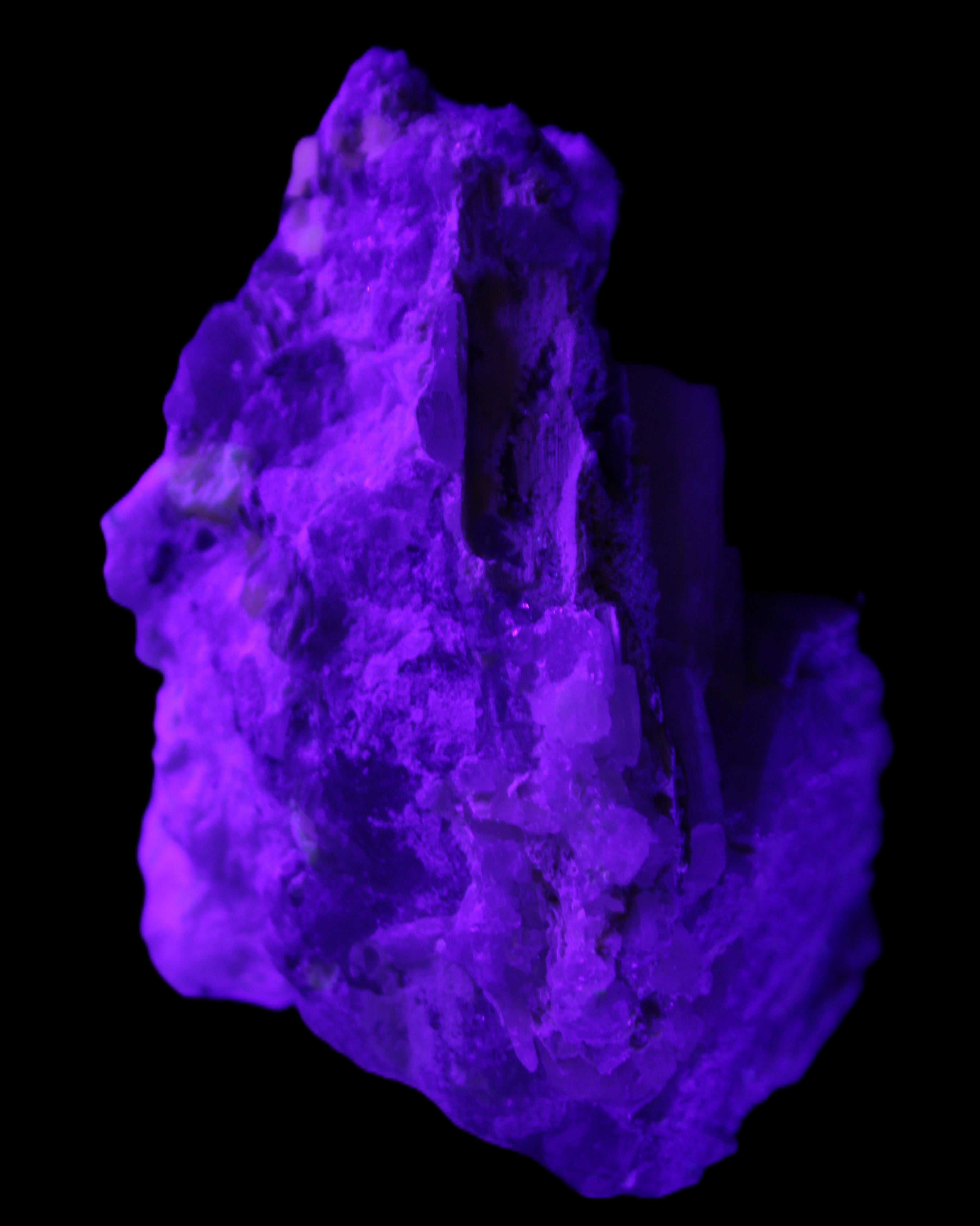 Elestial Smoky Quartz, Kunzite on Feldspar matrix 80mm 178g in UV light - Rocks and Things Store