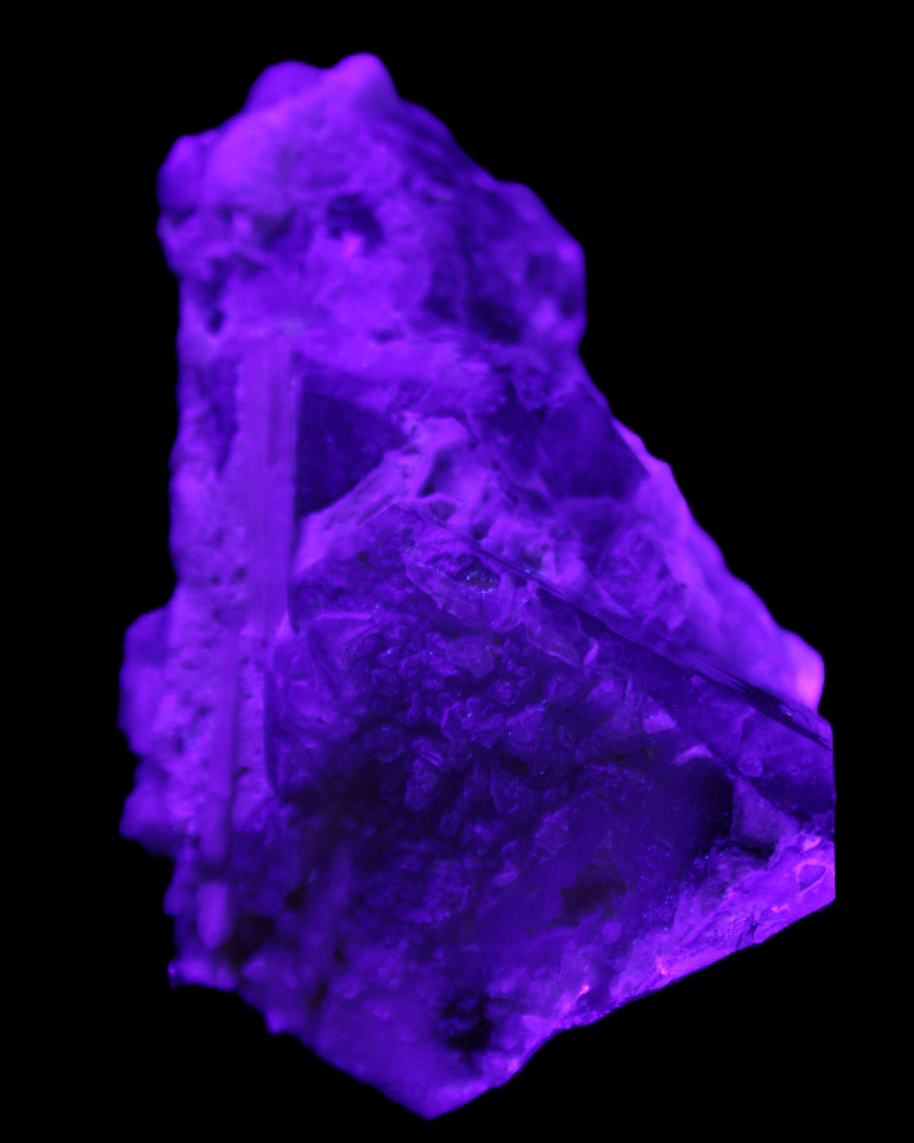 Elestial Smoky Quartz, Kunzite on Feldspar matrix 80mm 178g in UV light - Rocks and Things Store