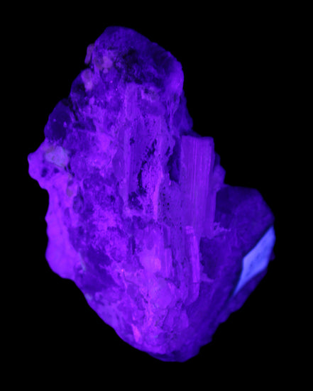 Elestial Smoky Quartz, Kunzite on Feldspar matrix 80mm 178g in UV light - Rocks and Things Store