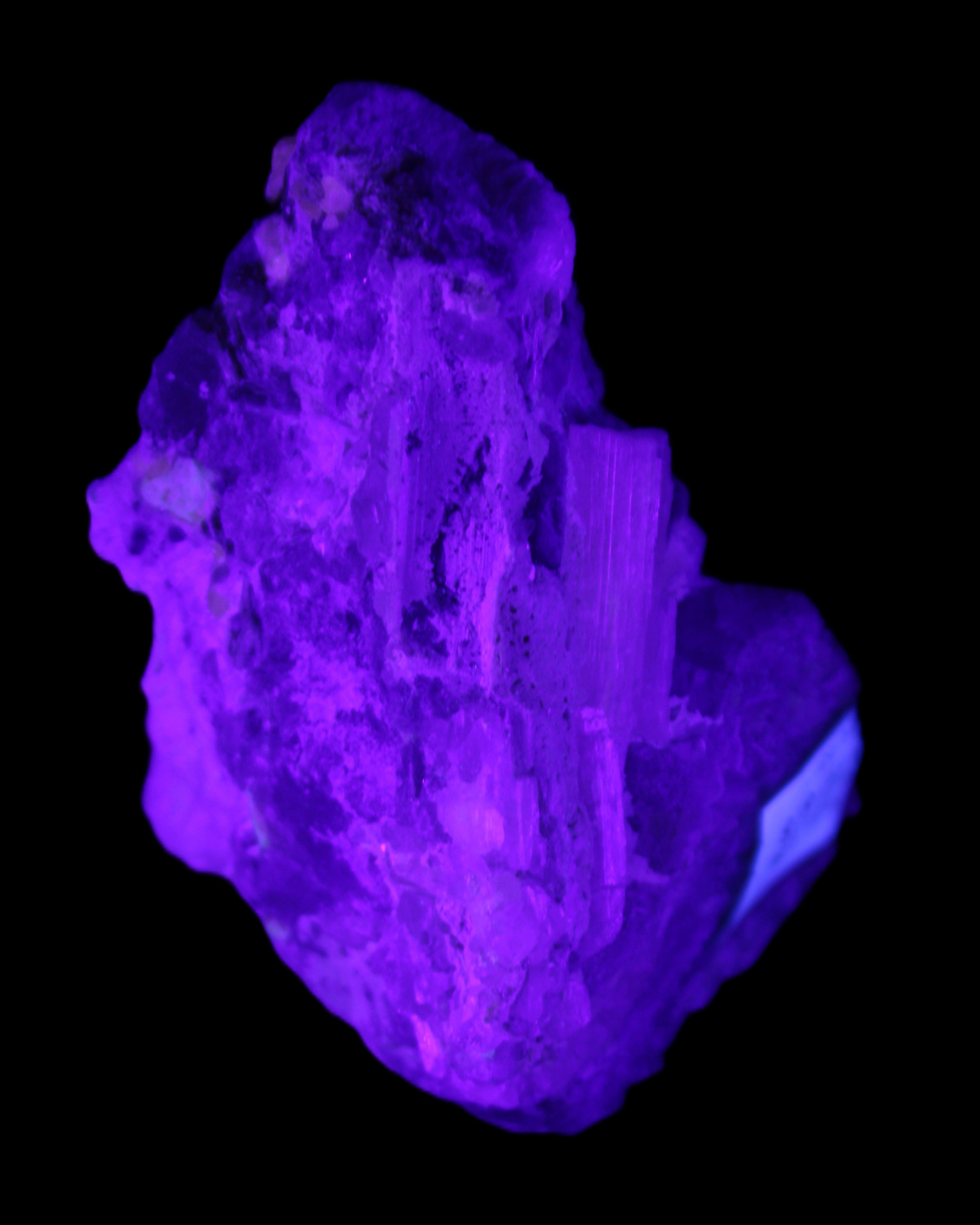 Elestial Smoky Quartz, Kunzite on Feldspar matrix 80mm 178g in UV light - Rocks and Things Store