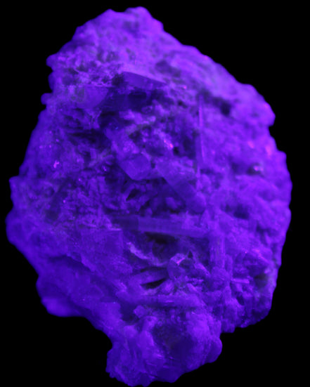 Green Tourmaline cluster on matrix 60*45*37mm 111.8g in UV light - Rocks and Things Store