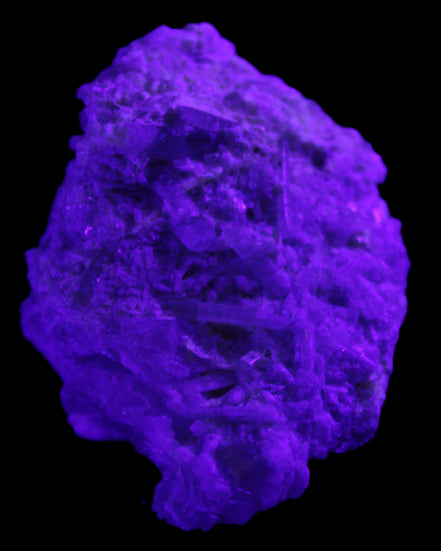 Green Tourmaline cluster on matrix 60*45*37mm 111.8g in UV light - Rocks and Things Store