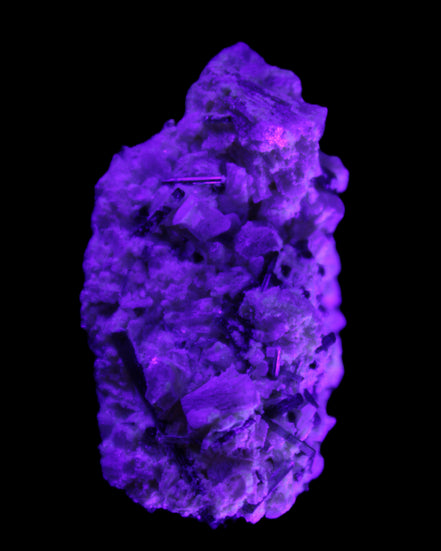 Green Tourmaline cluster on matrix 45*26*20mm 14.8g in UV light - Rocks and Things Store