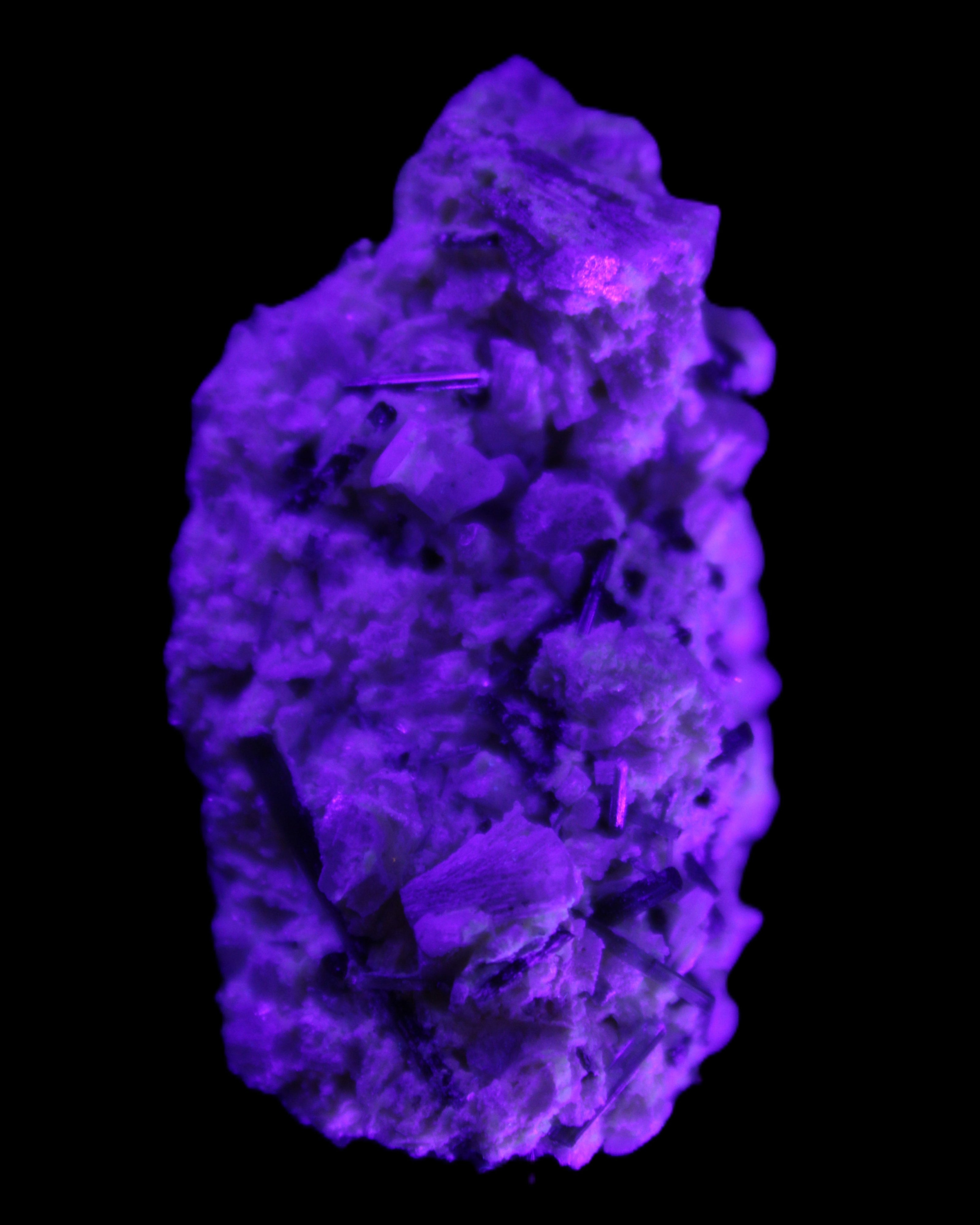 Green Tourmaline cluster on matrix 45*26*20mm 14.8g in UV light - Rocks and Things Store