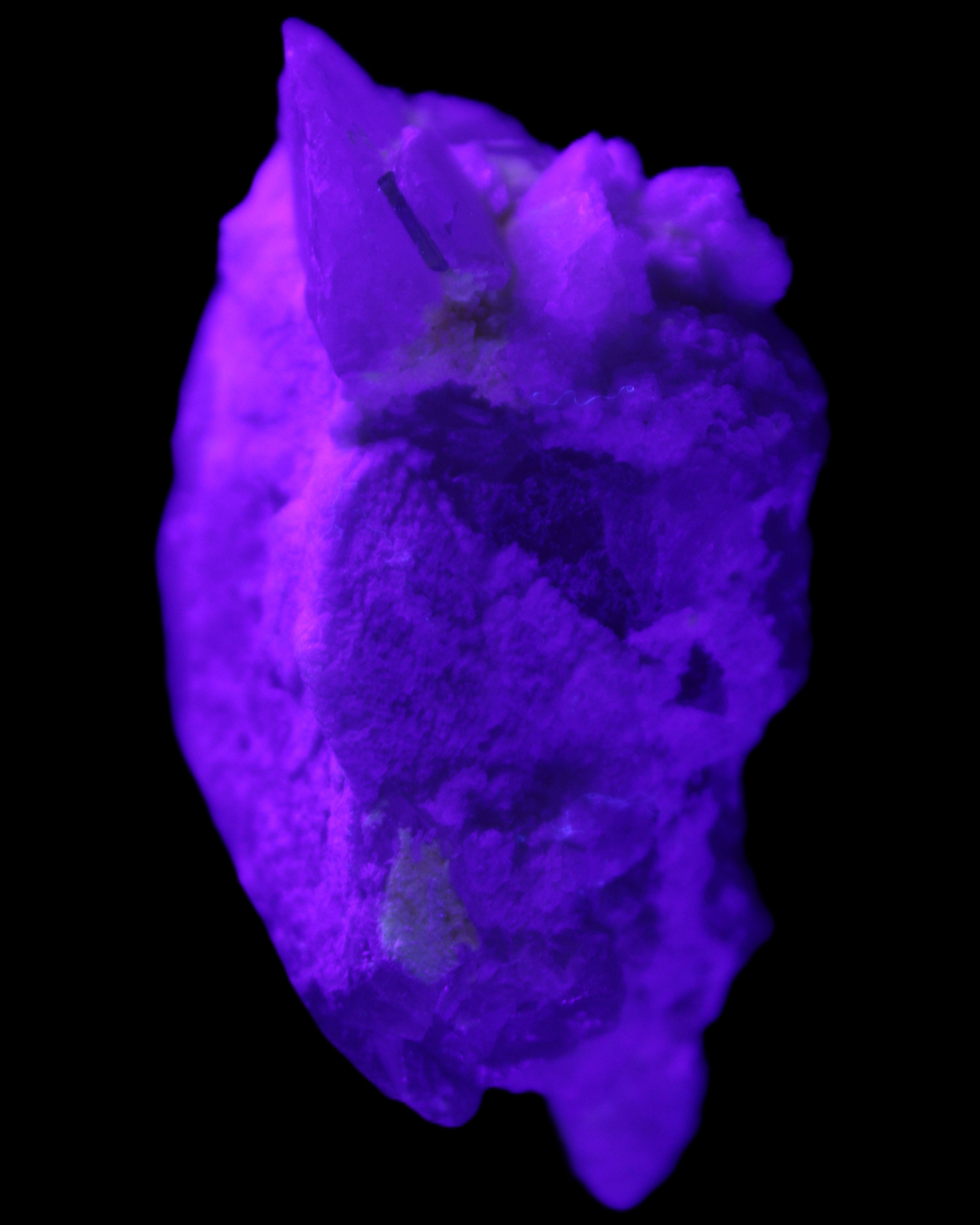 Green Tourmaline on Elestial Quartz 64*30*30mm 52g in UV light - Rocks and Things Store