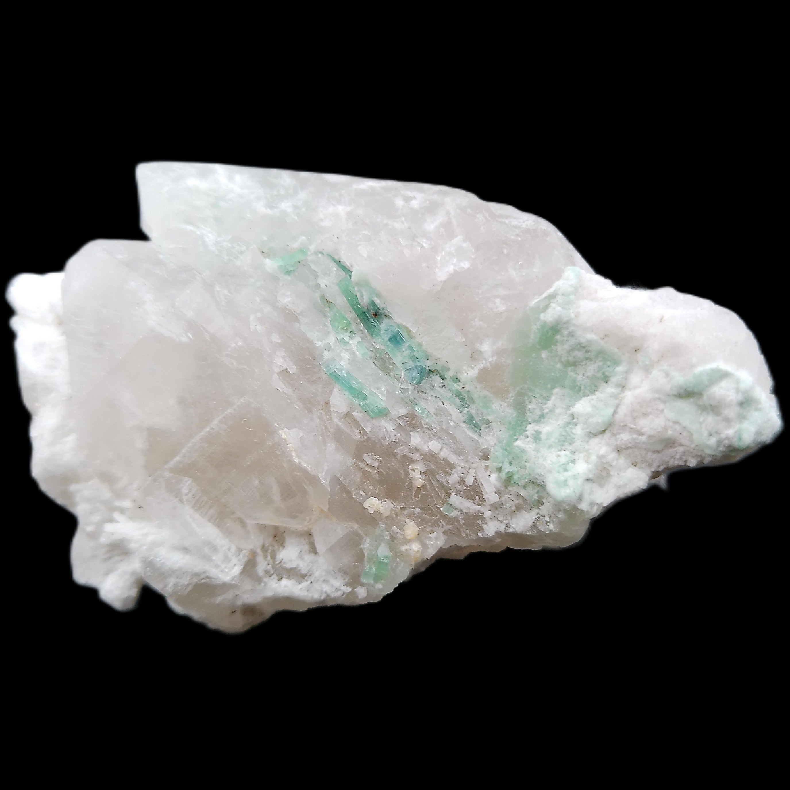 Green Tourmaline on Elestial Quartz 64*30*30mm 52g in sunlight - Rocks and Things Store