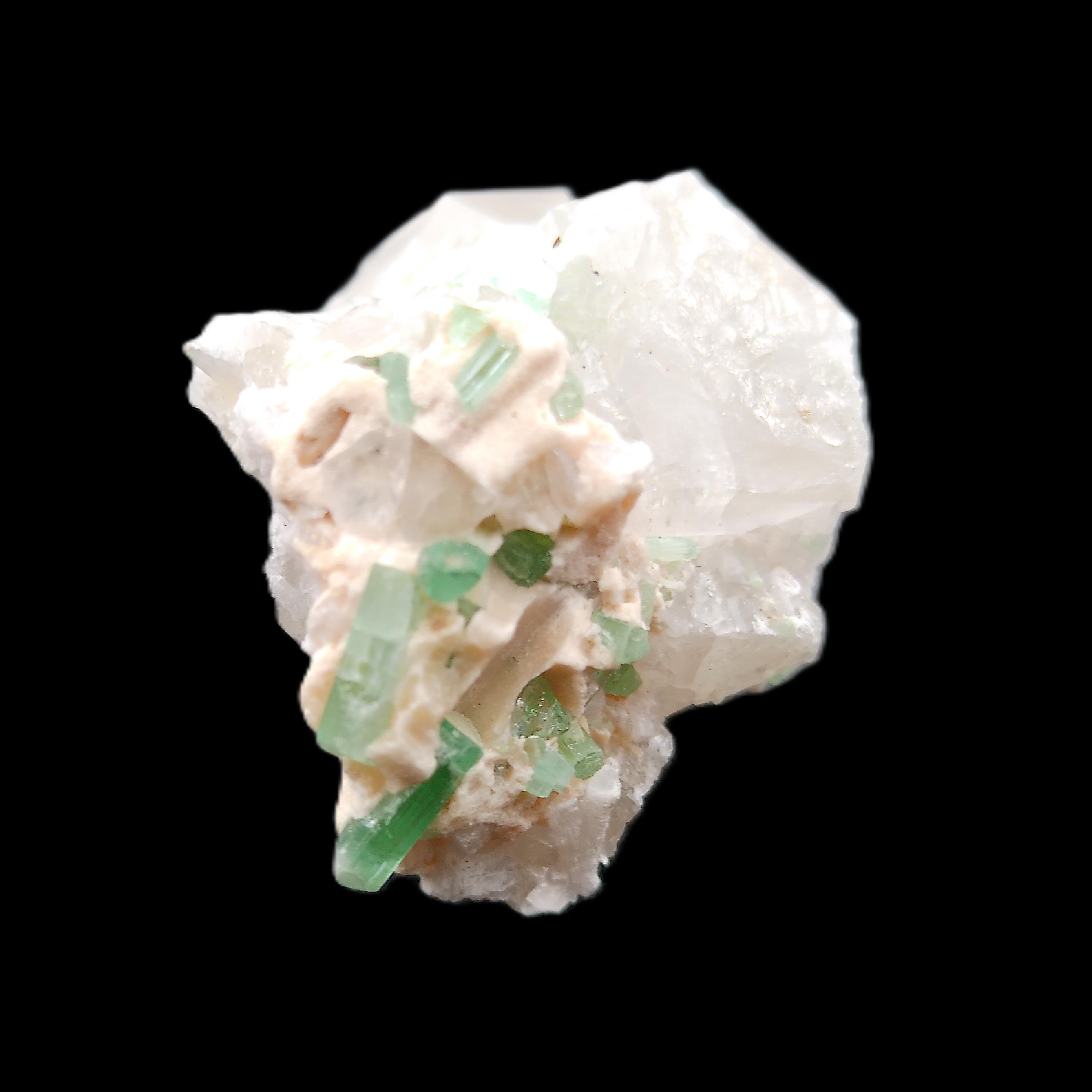 Green Tourmaline on Elestial Quartz 45*29*32mm 40.6g in sunlight - Rocks and Things Store