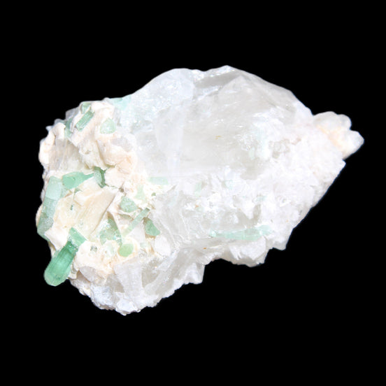 Green Tourmaline on Elestial Quartz 45*29*32mm 40.6g in sunlight - Rocks and Things Store