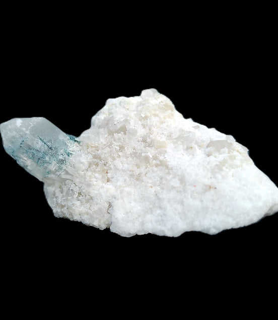 Green Tourmaline on Elestial Quartz with Feldspar matrix 18*57*40mm 40g in sunlight - Rocks and Things Store