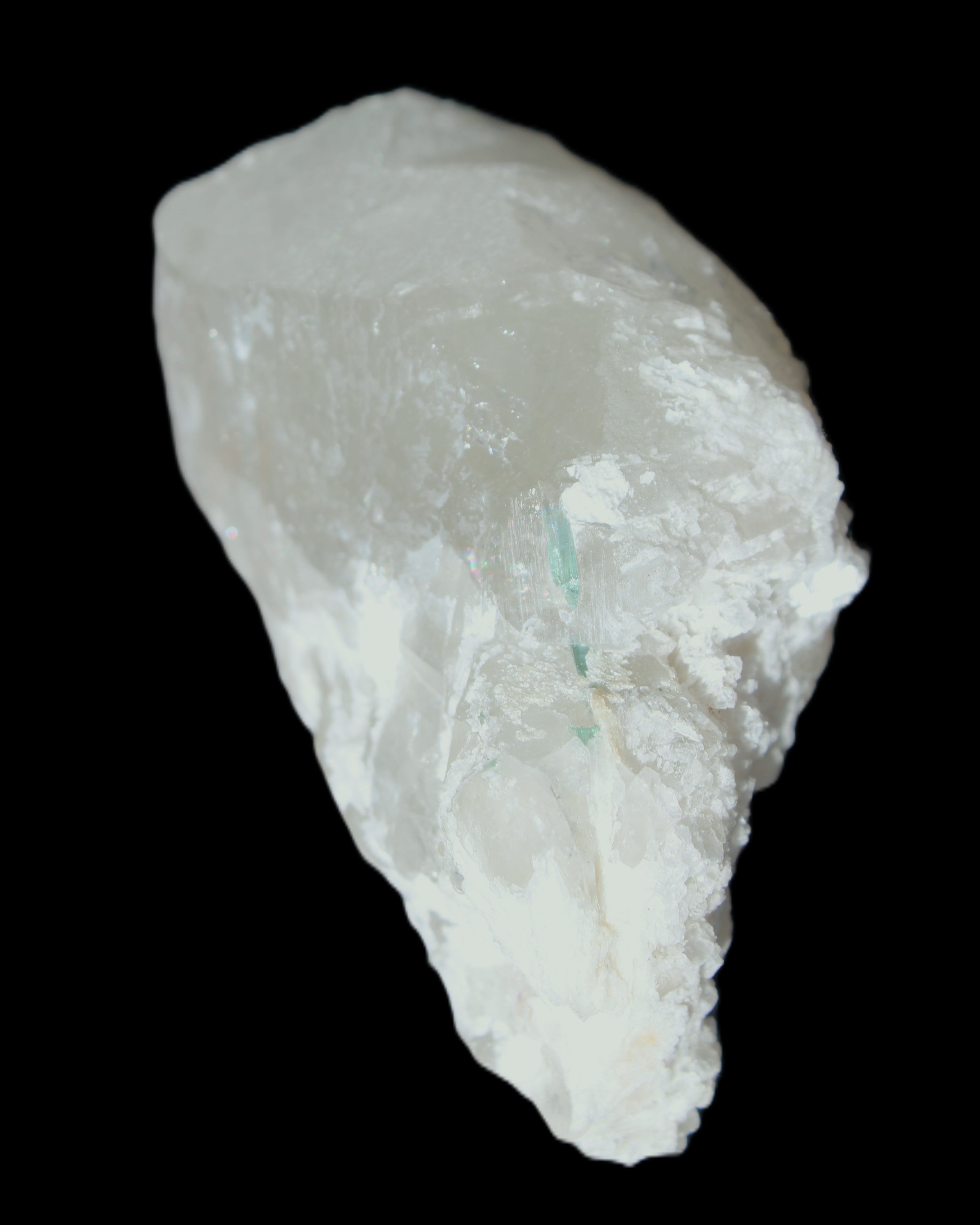 Green Tourmaline on Elestial Quartz with mica 60*35*26mm 70g in sunlight - Rocks and Things Store
