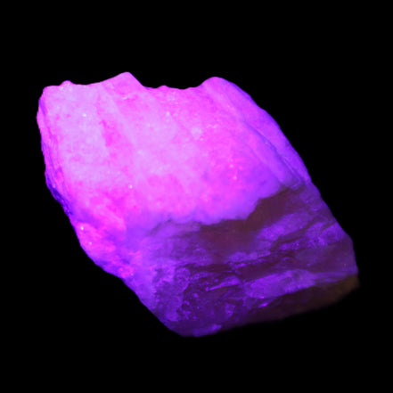 Pink Fluorescent White Calcite crystal 42*28*23mm 41g in UV light - Rocks and Things Store