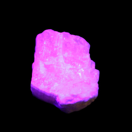 Pink Fluorescent White Calcite crystal 42*28*23mm 41g in UV light - Rocks and Things Store