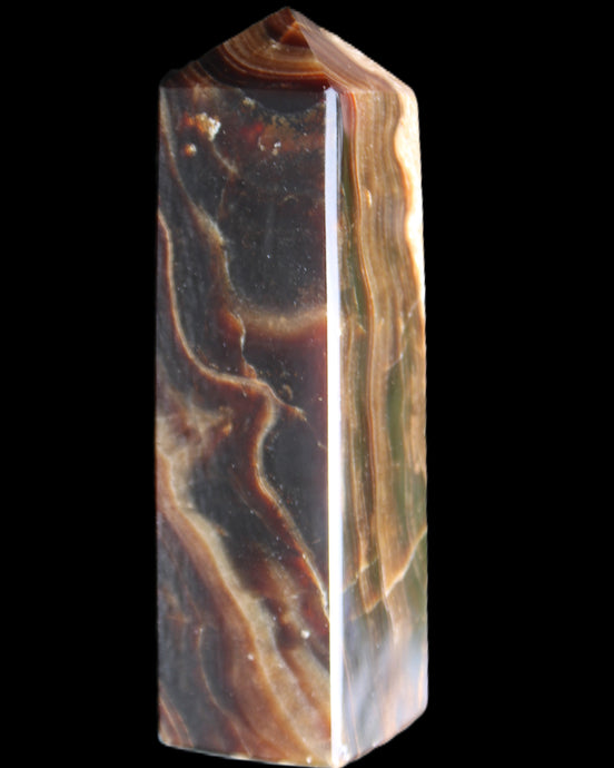 Chocolate Calcite obelisk 120*33*32mm 332g in sunlight - Rocks and Things Store