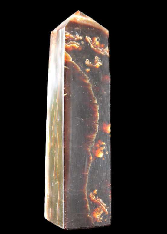 Chocolate Calcite obelisk 132*30*28mm 282g in sunlight - Rocks and Things Store