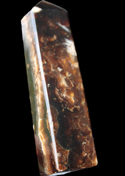 Chocolate Calcite obelisk 132*30*28mm 282g in sunlight - Rocks and Things Store