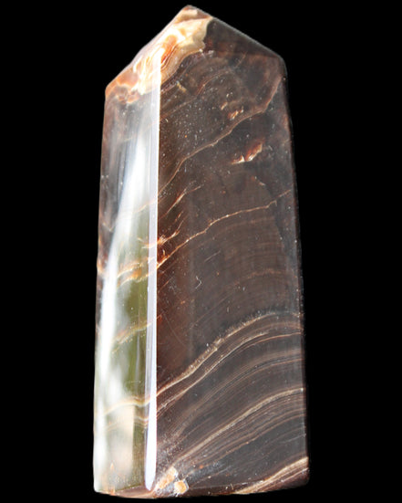 Chocolate Calcite obelisk 105*35*32mm 295g in sunlight - Rocks and Things Store