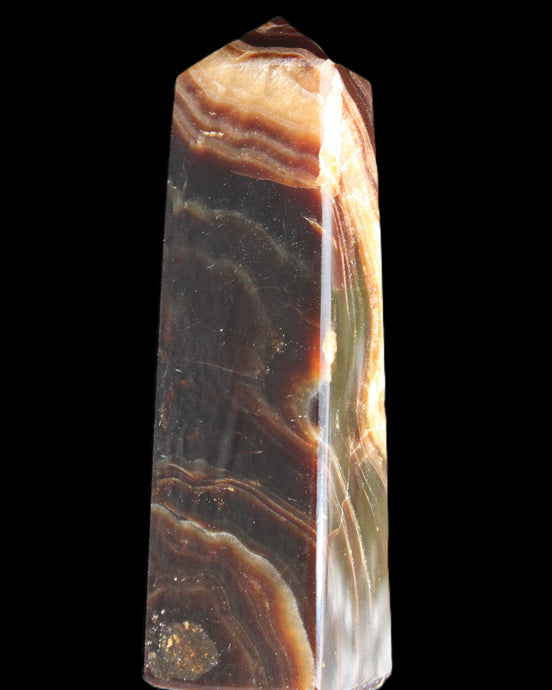 Chocolate Calcite obelisk 112*33*26mm 203g in sunlight - Rocks and Things Store