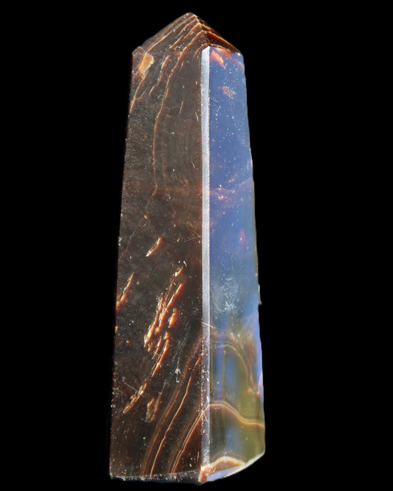 Chocolate Calcite obelisk 110*32*27mm 187g in sunlight - Rocks and Things Store