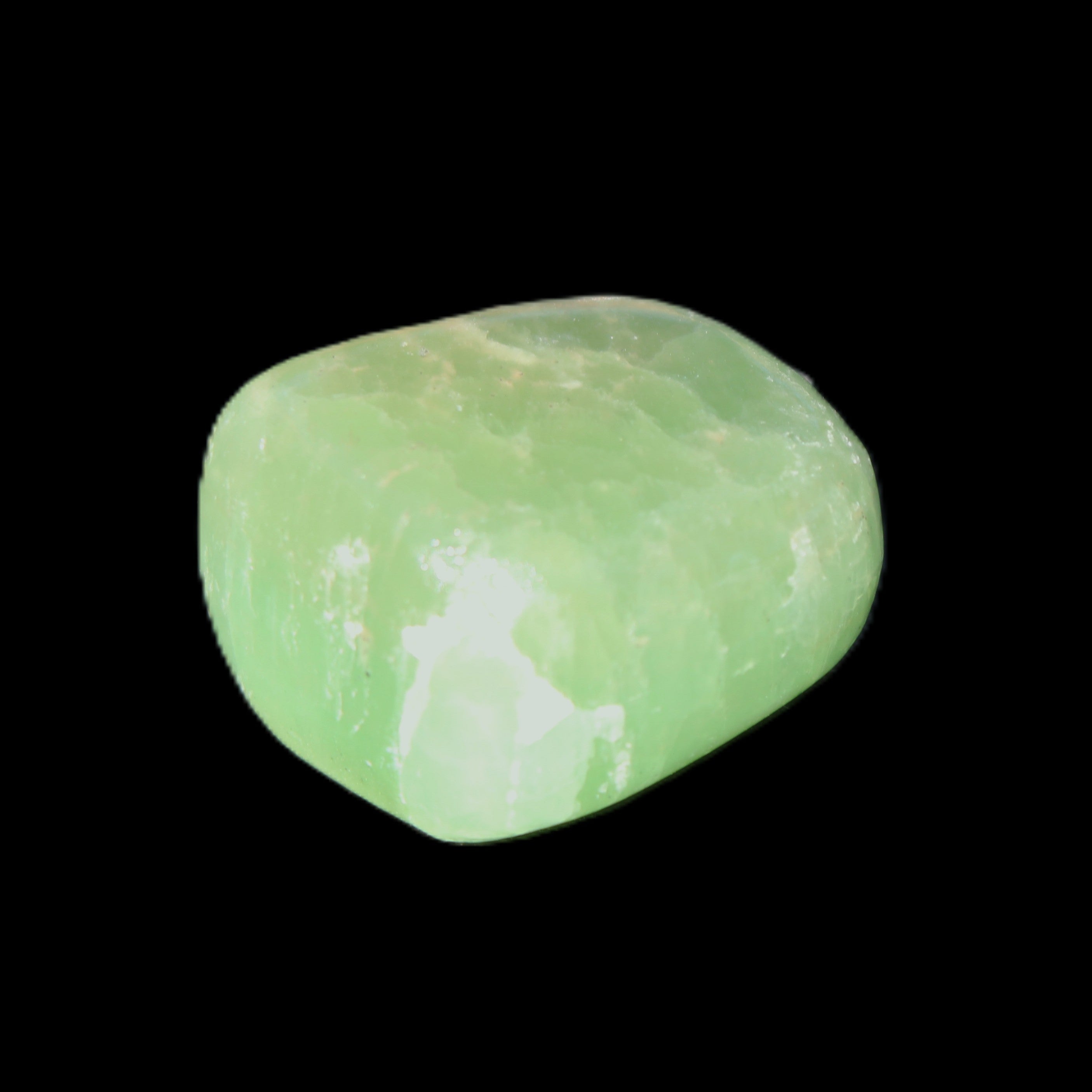 Green Aragonite tumbled stone 23*21*15mm 18g in sunlight - Rocks and Things Store