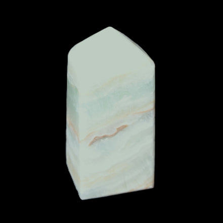 Pistachio Calcite obelisk 56*26*23mm 73g in sunlight - Rocks and Things Store