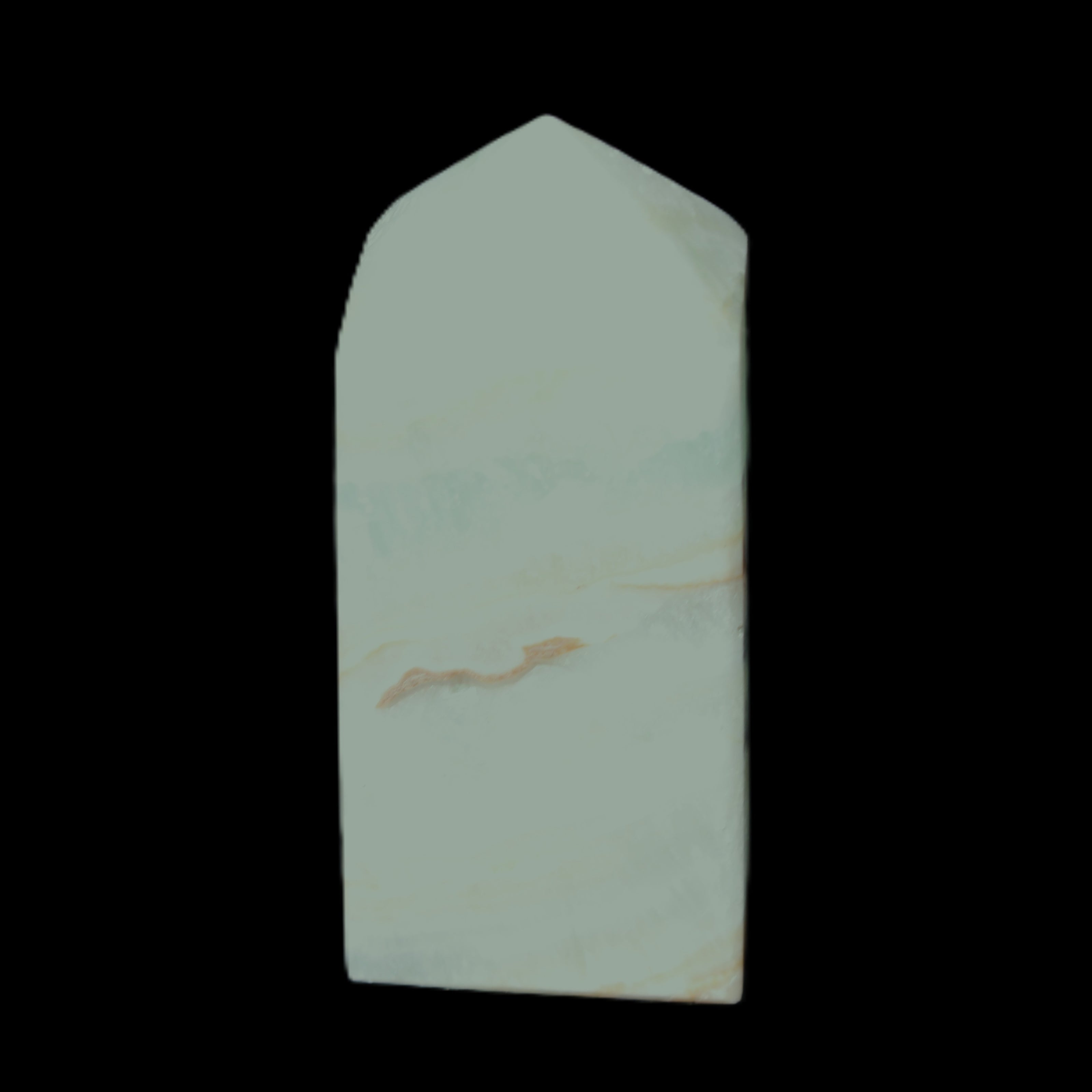 Pistachio Calcite obelisk 56*26*23mm 73g in sunlight - Rocks and Things Store