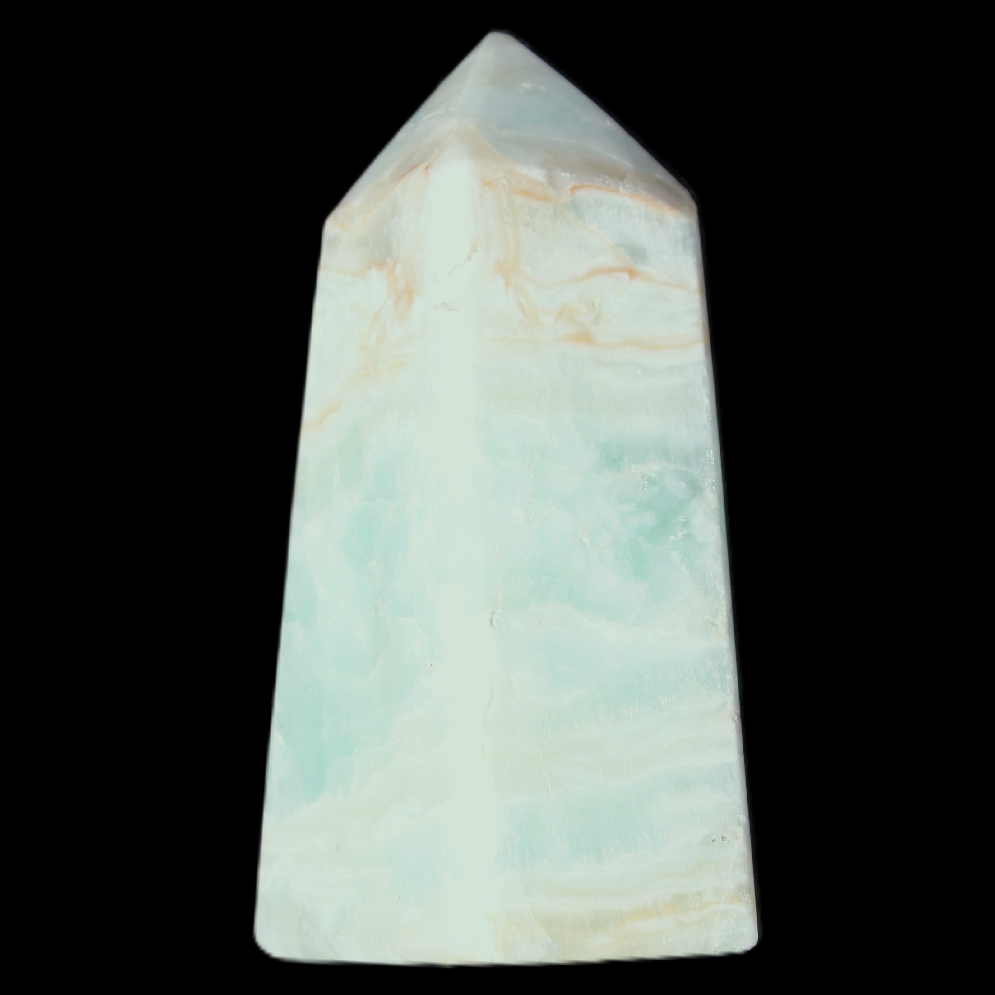 Pistachio Calcite obelisk 72*35*24mm 110g in sunlight - Rocks and Things Store