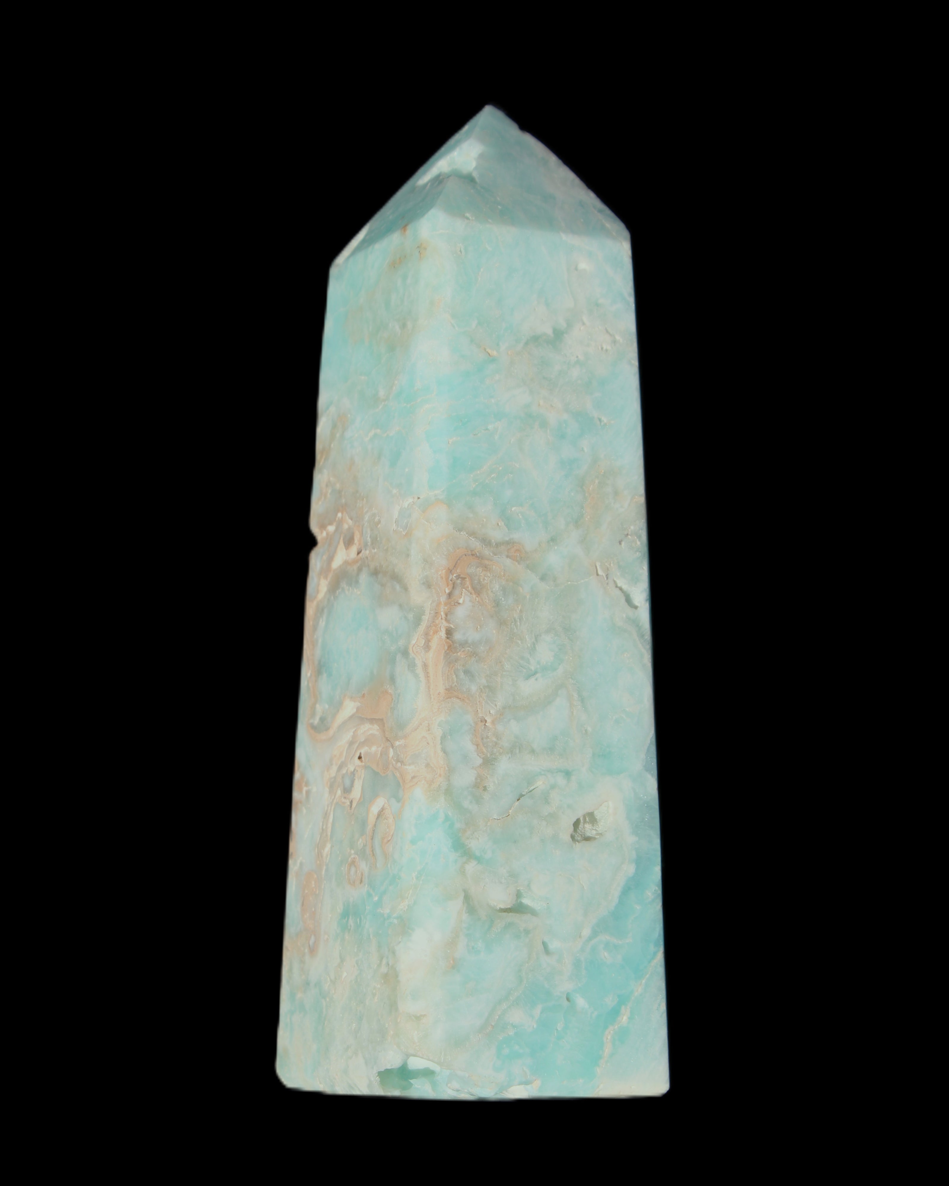 Blue Aragonite obelisk 113*40*30mm 256g in sunlight - Rocks and Things Store