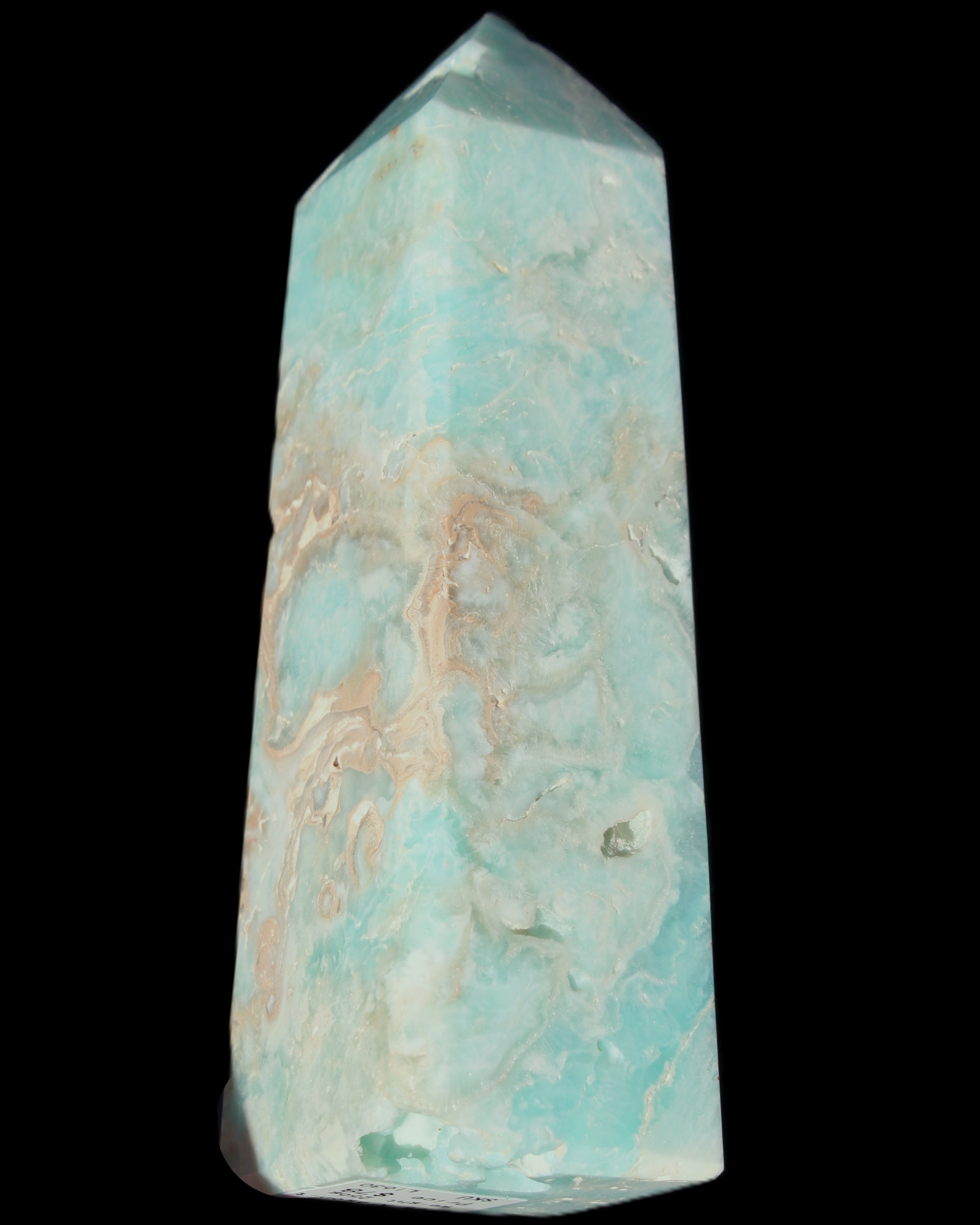 Blue Aragonite obelisk 113*40*30mm 256g in sunlight - Rocks and Things Store