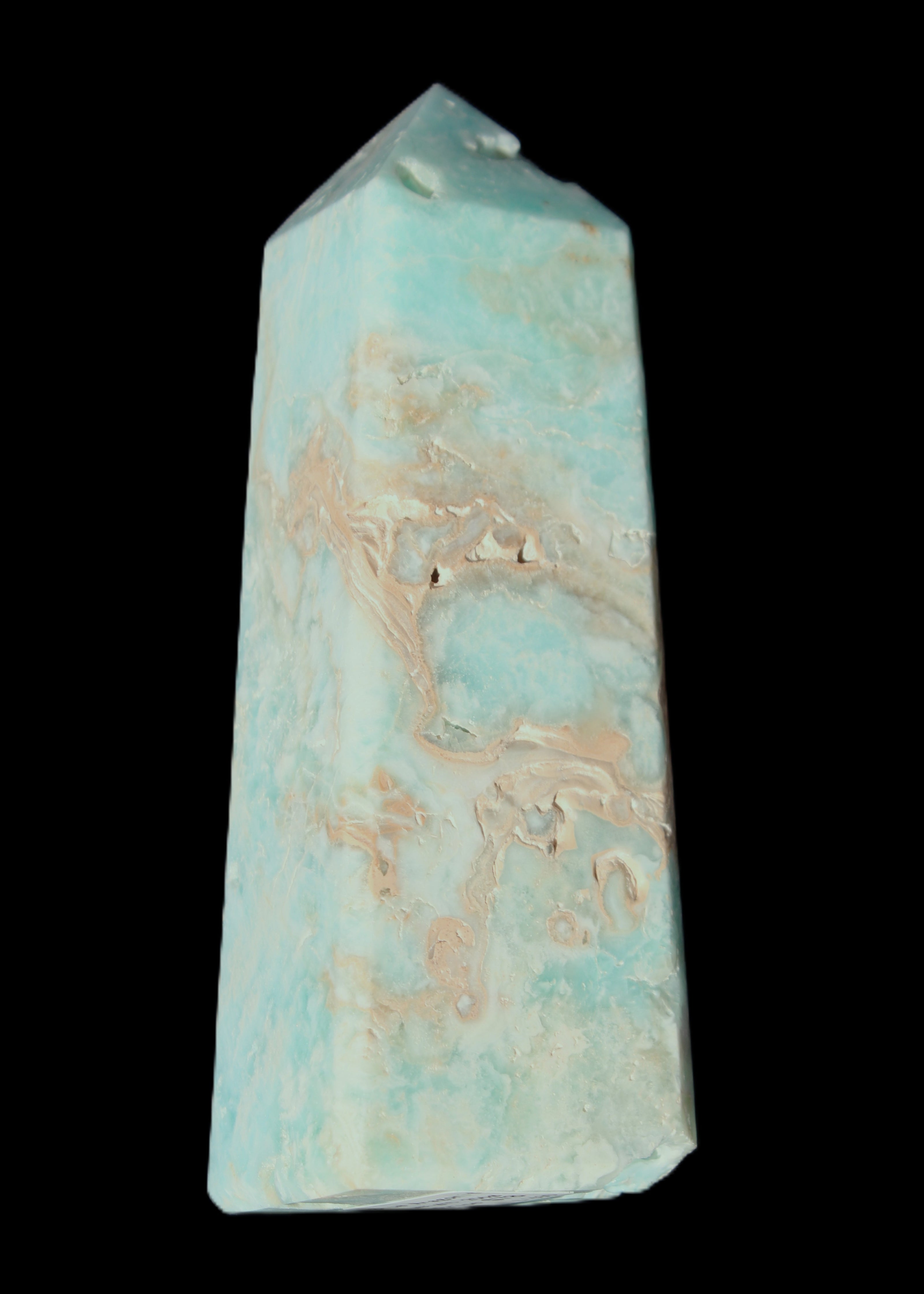 Blue Aragonite obelisk 113*40*30mm 256g in sunlight - Rocks and Things Store