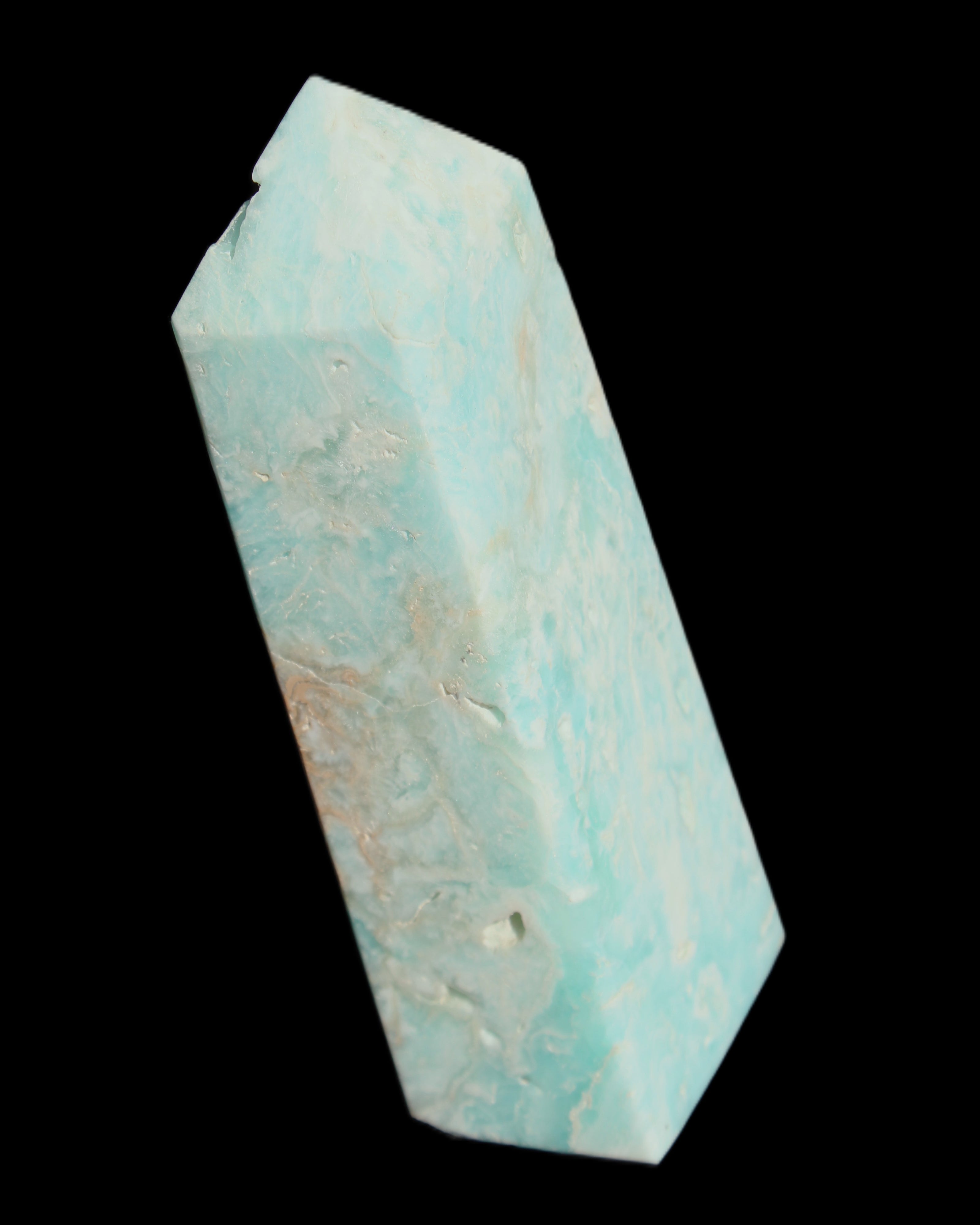 Blue Aragonite obelisk 113*40*30mm 256g in sunlight - Rocks and Things Store