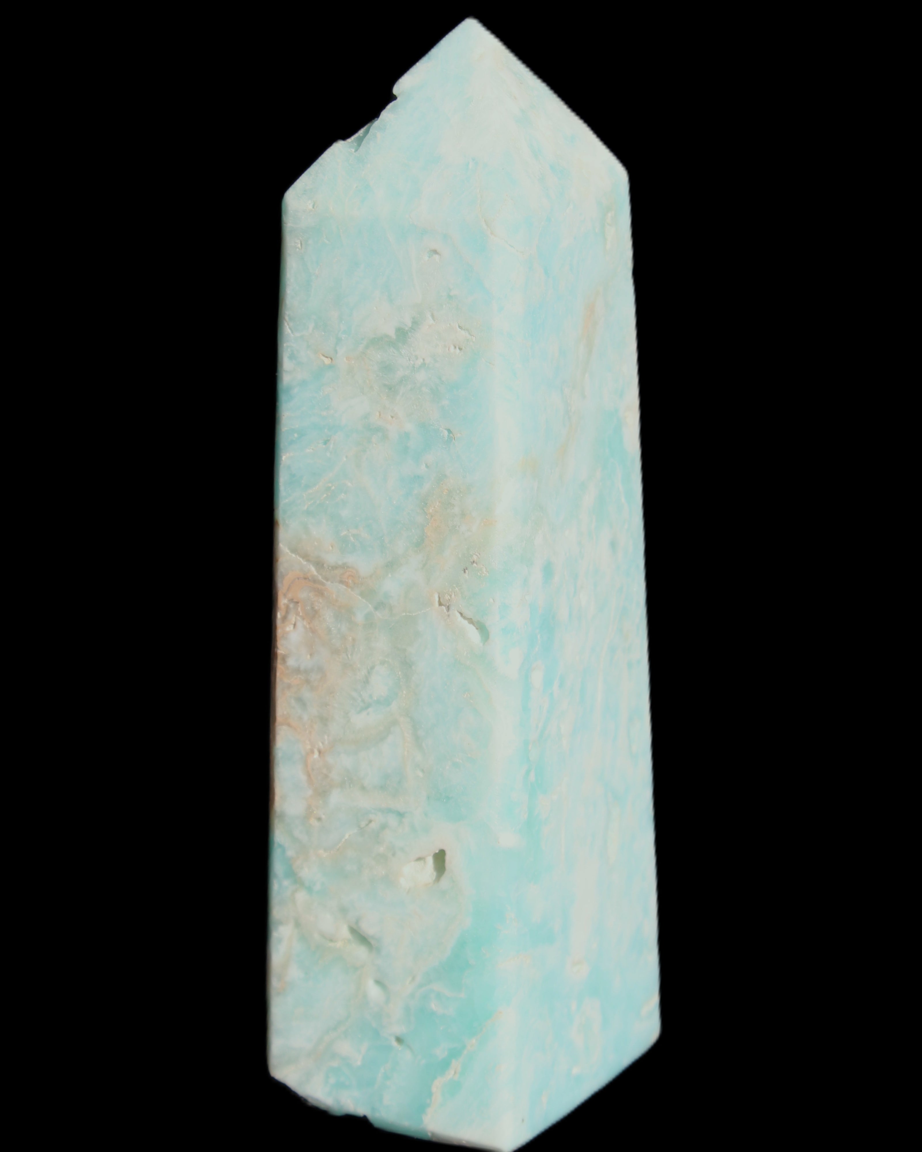 Blue Aragonite obelisk 113*40*30mm 256g in sunlight - Rocks and Things Store