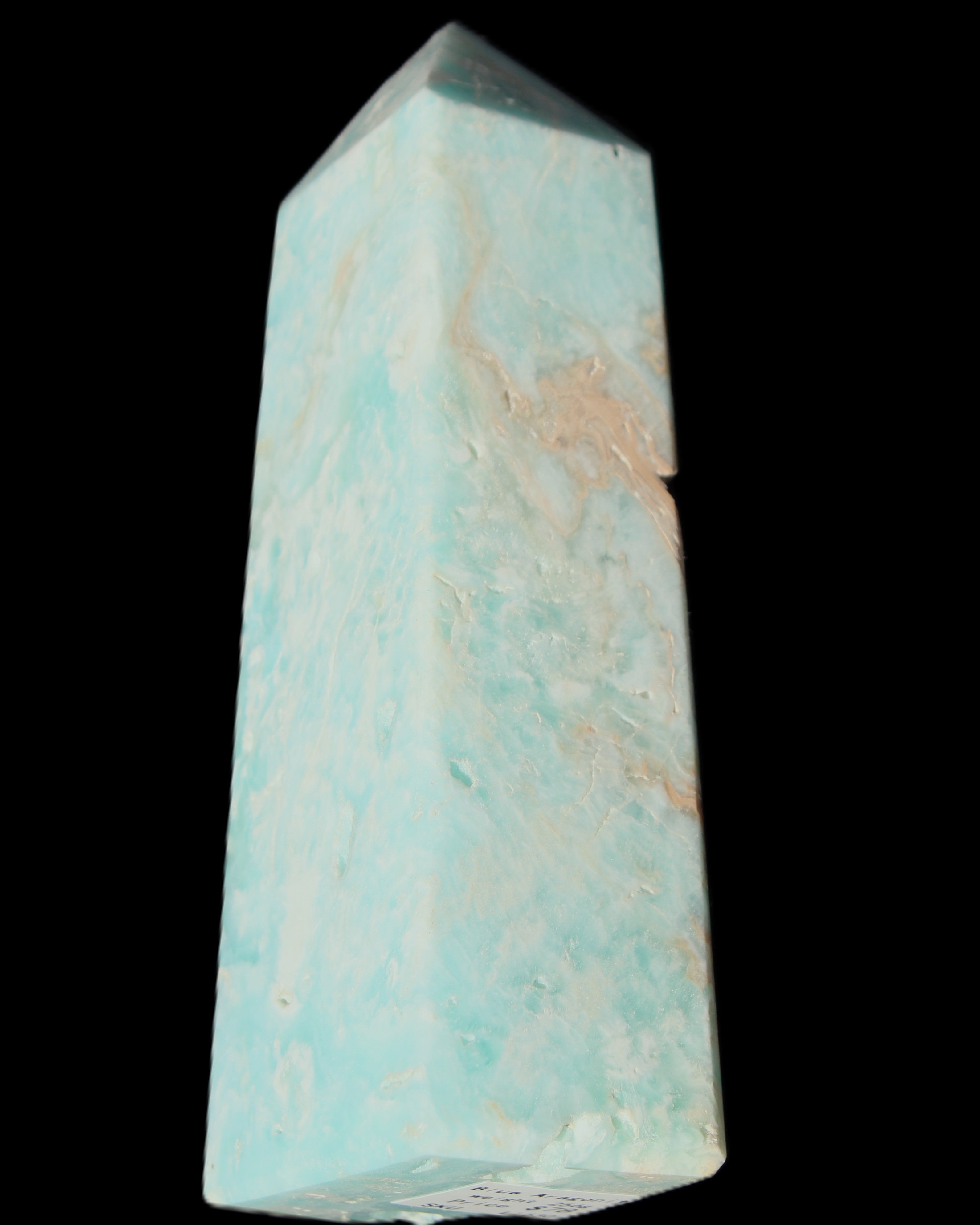 Blue Aragonite obelisk 113*40*30mm 256g in sunlight - Rocks and Things Store