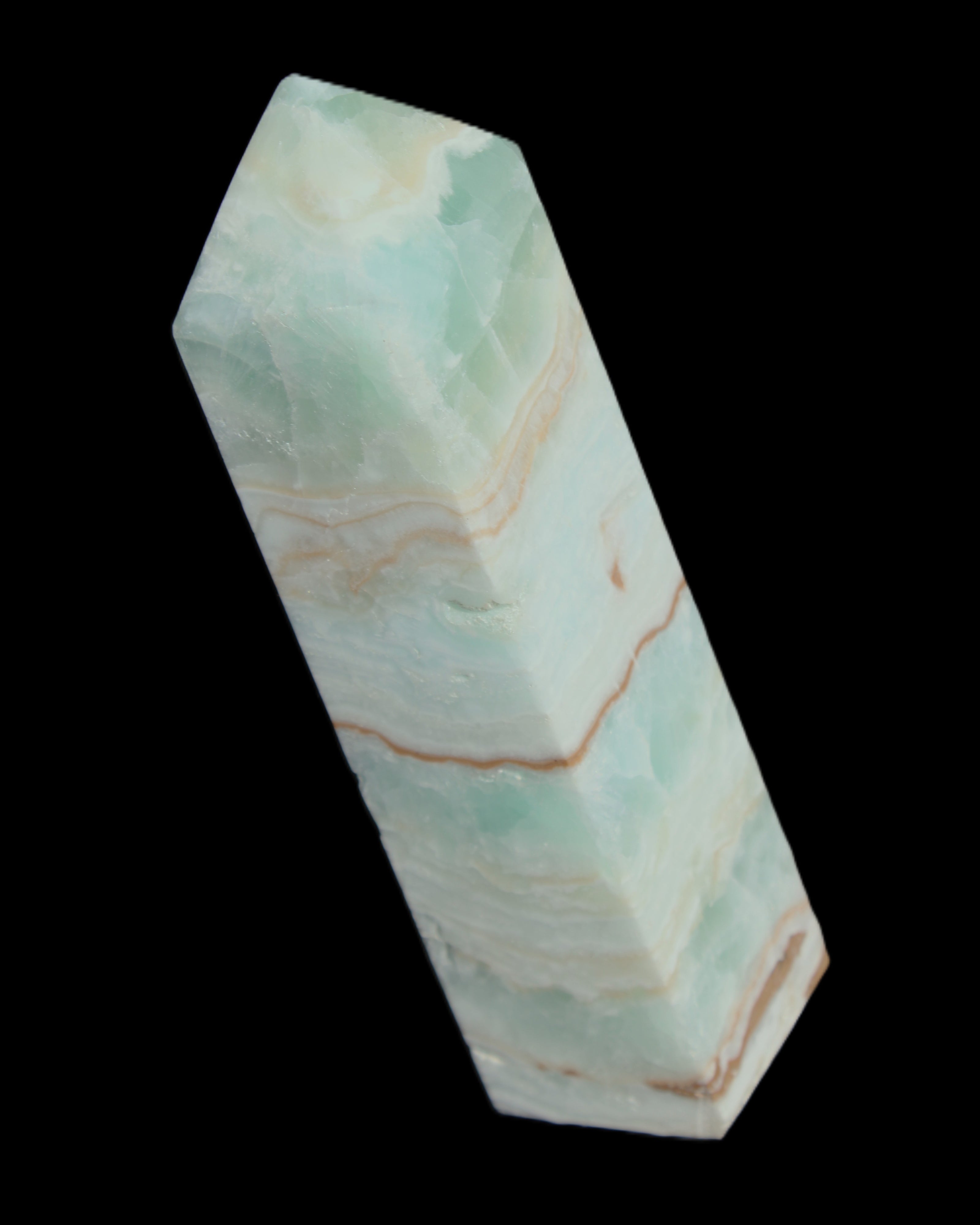 Blue Aragonite obelisk 140*36*34mm 395g in sunlight - Rocks and Things Store