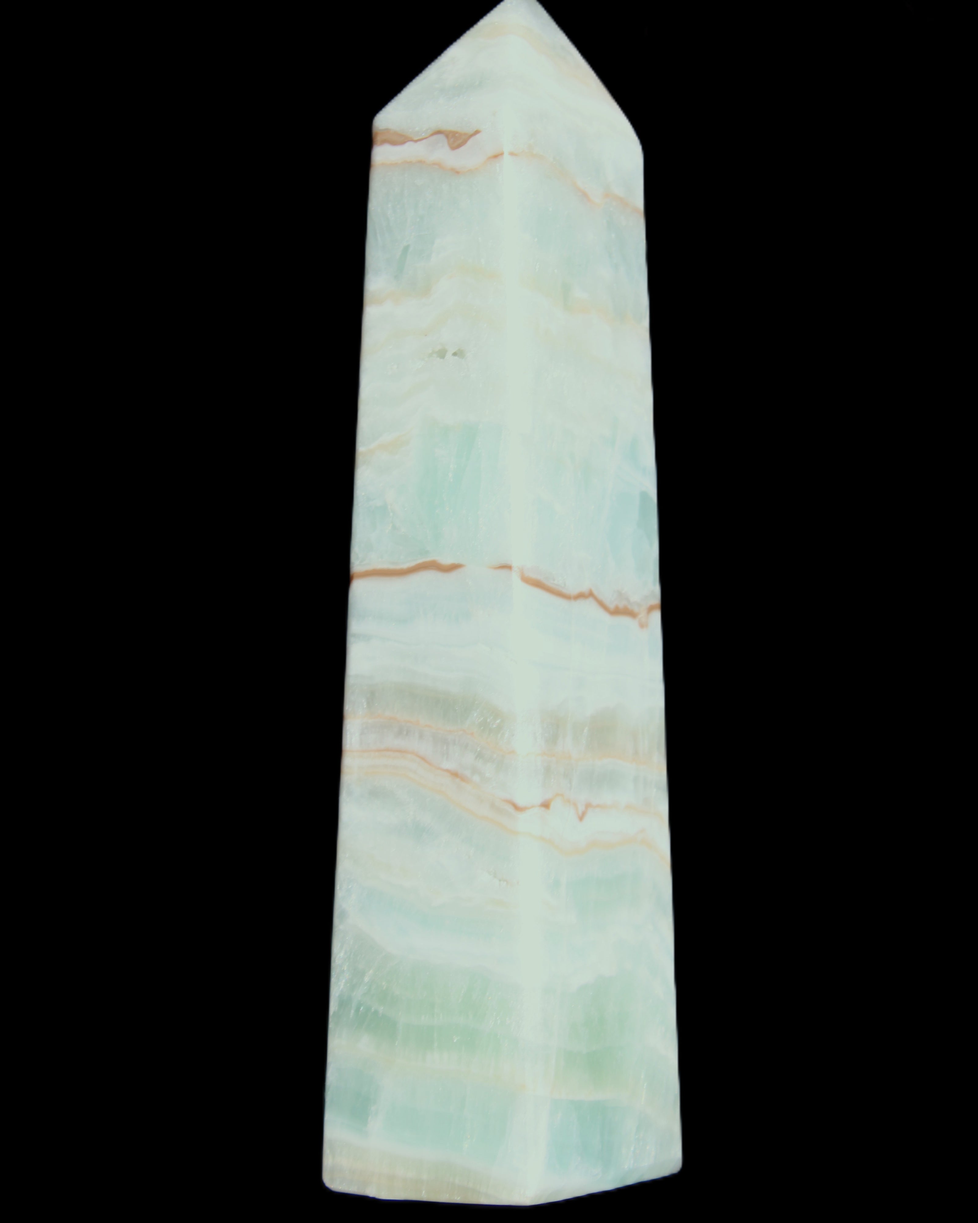 Blue Aragonite obelisk 141*37*31mm 312g in sunlight - Rocks and Things Store