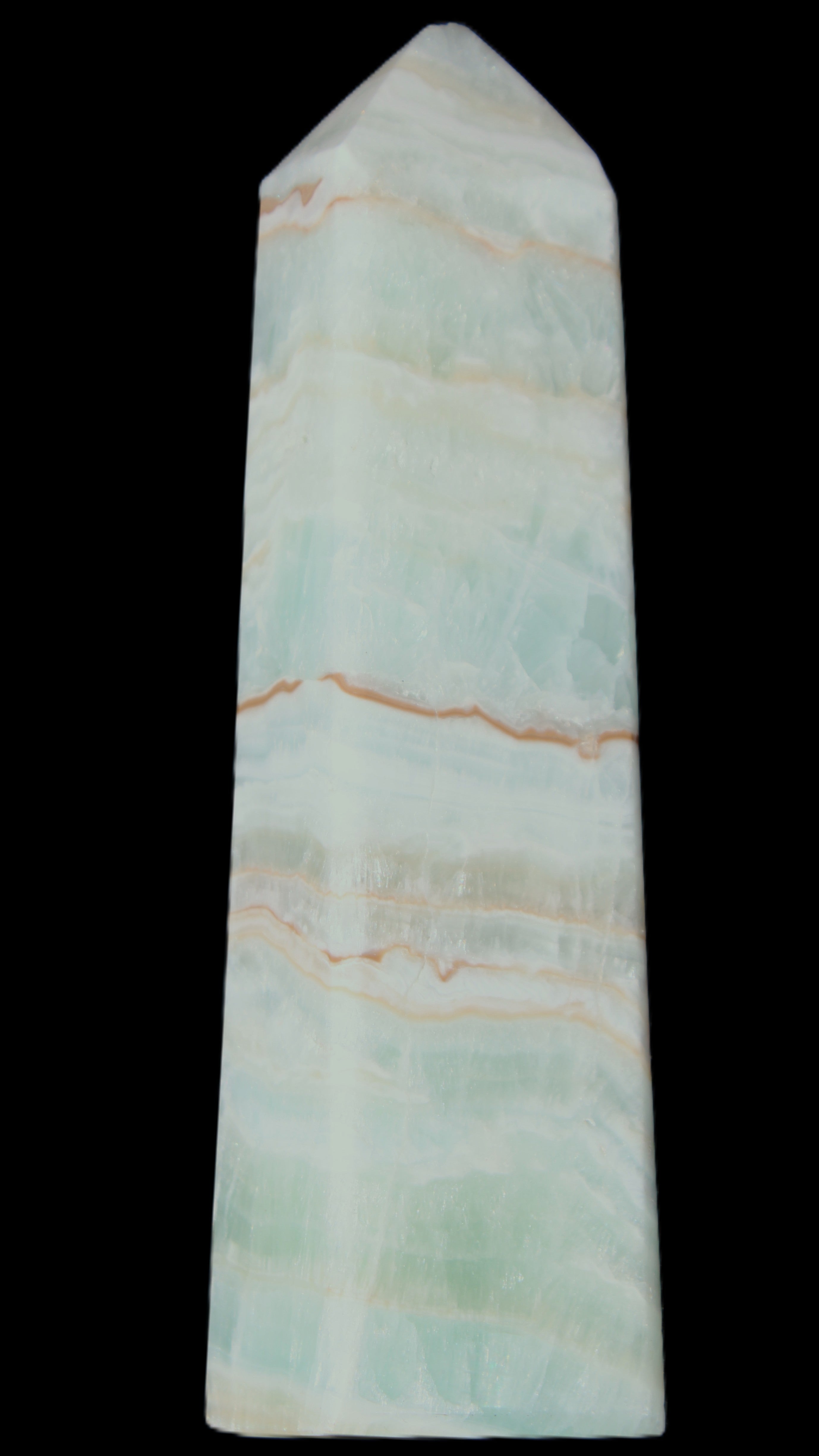 Blue Aragonite obelisk 141*37*31mm 312g in sunlight - Rocks and Things Store