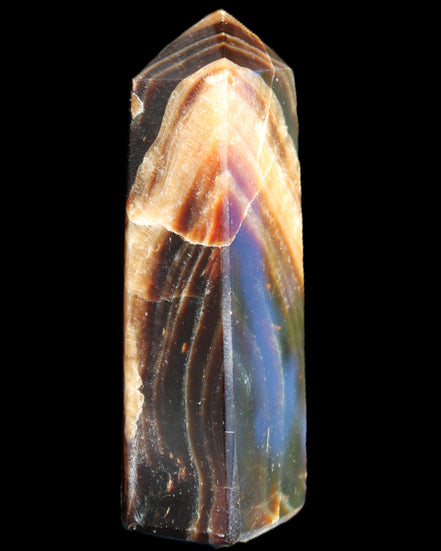 Chocolate Calcite obelisk 95*31*23mm 172g in sunlight - Rocks and Things Store