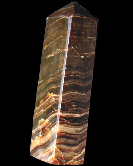 Chocolate Calcite obelisk 114*33*26mm 249g in sunlight - Rocks and Things Store
