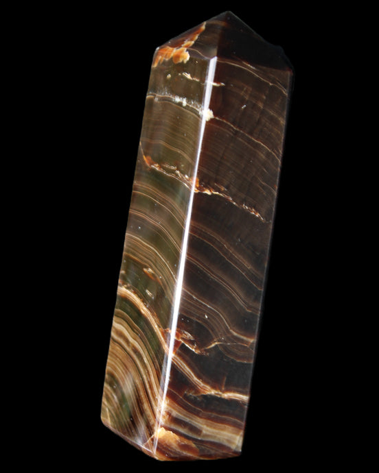 Chocolate Calcite obelisk 114*33*26mm 249g in sunlight - Rocks and Things Store