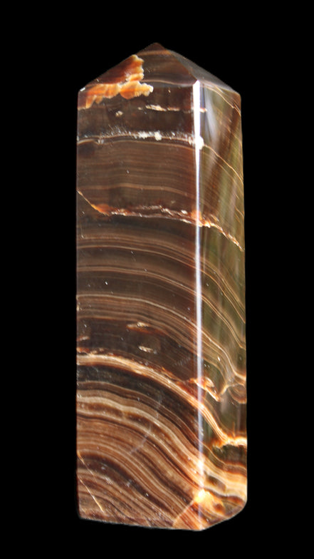 Chocolate Calcite obelisk 114*33*26mm 249g in sunlight - Rocks and Things Store
